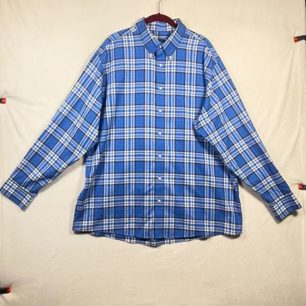 Jos A Bank Travelers Collection XL Blue Plaid Button Down Shirt 100% Cotton